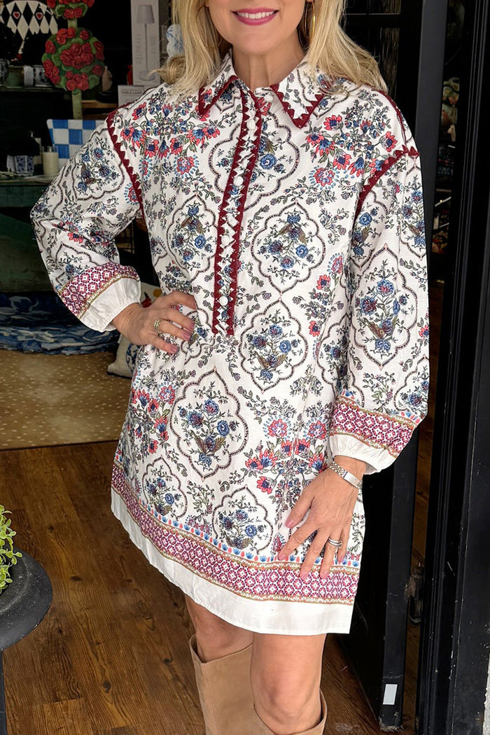 Floral Print Collar Tunic Dress