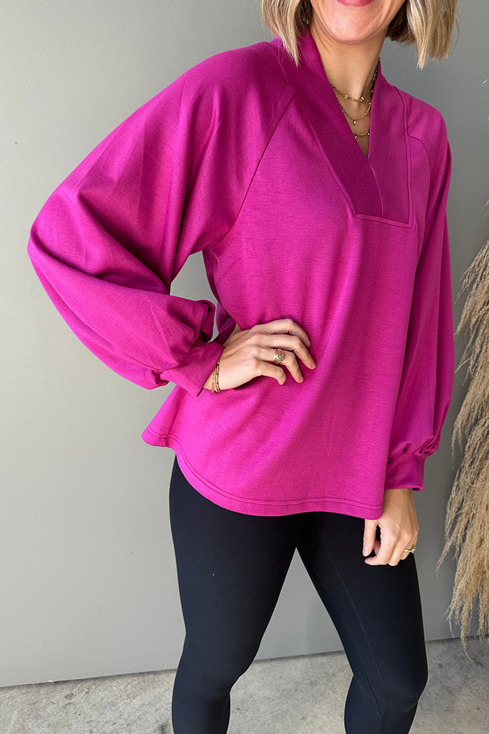 Casual V-Neck Lantern Top