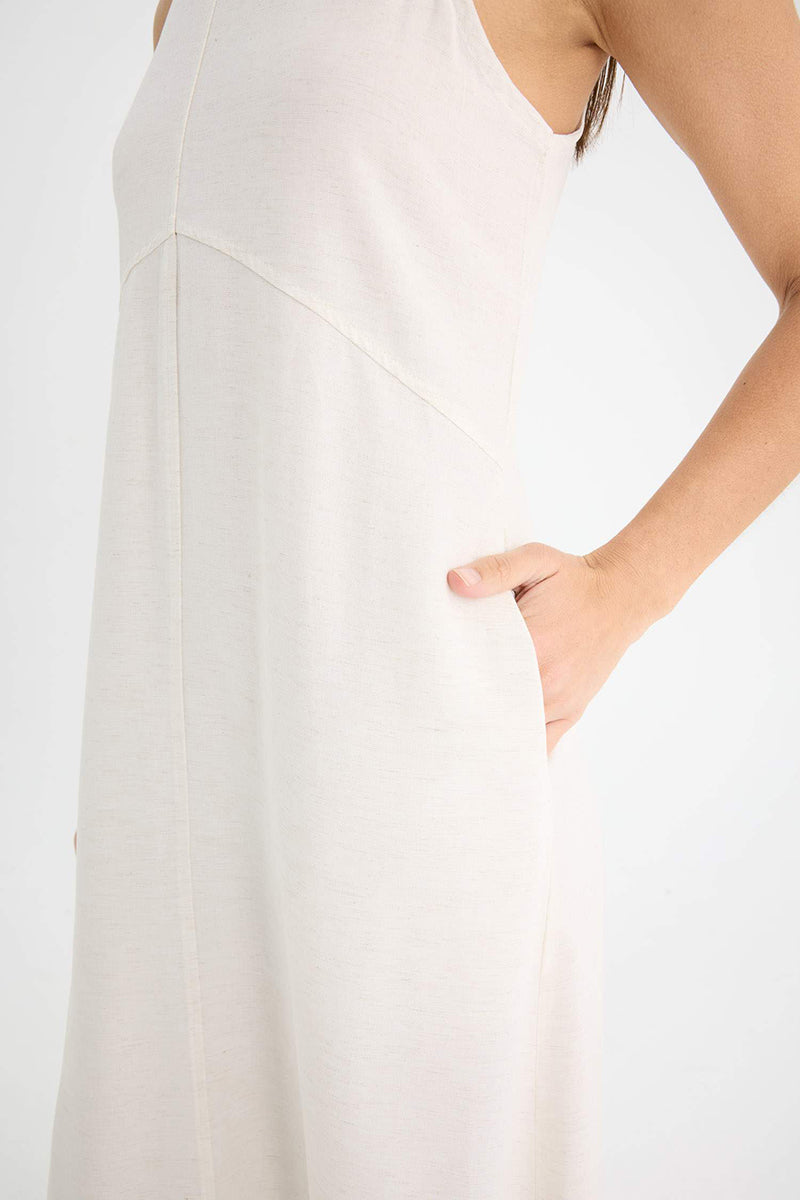 Crew Neck Linen Blend Sleeveless Maxi Dress