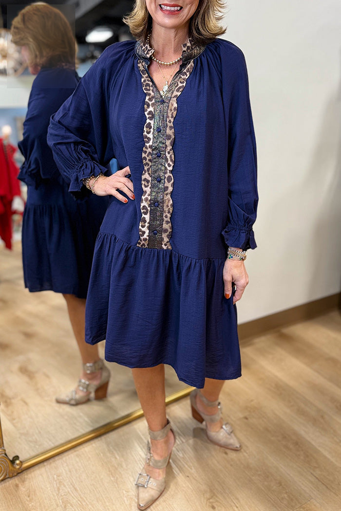 Tiered Leopard Trim Dress