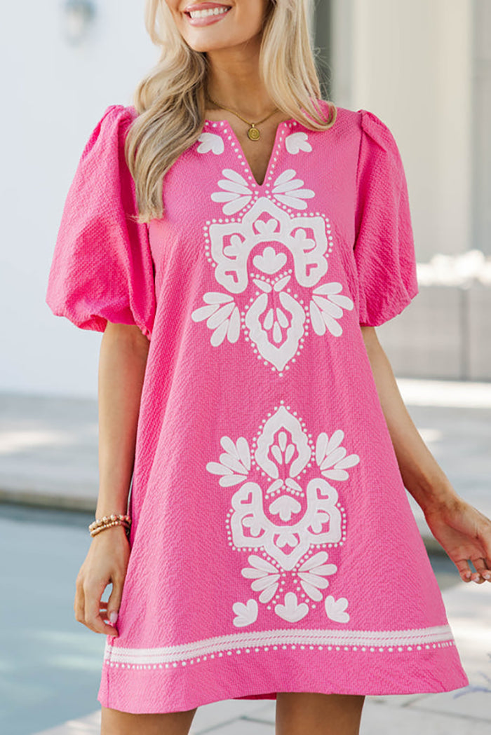Ethnic Print Puff Sleeve Dress