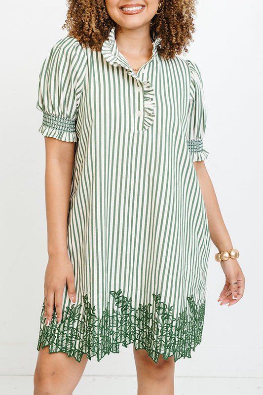 Ruffles Collar Puff Sleeves Dress