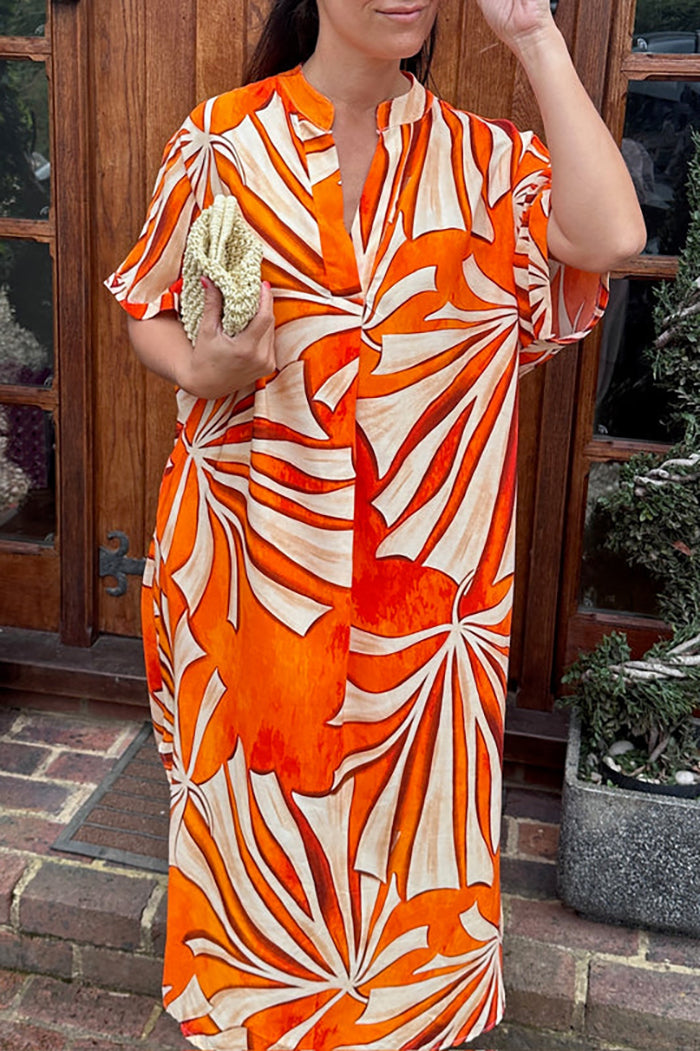 Printed Batwing Sleeve Pocket Dress