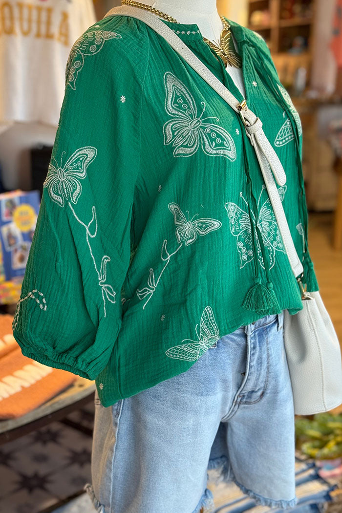 Butterfly Print 3/4 Sleeve Top