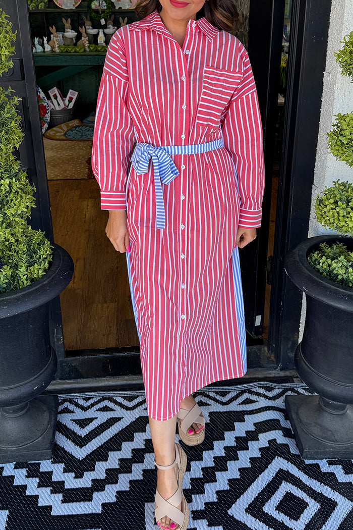 Striped Button Front Shirt Dress
