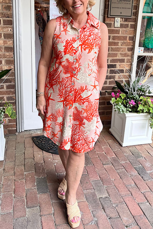 Coral Pattern Pocket Dress