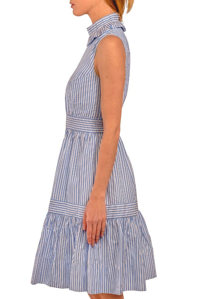 Sleeveless Striped Pocket Tiered Dress