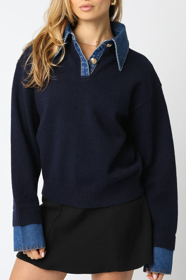 Denim Patchwork Knit Top