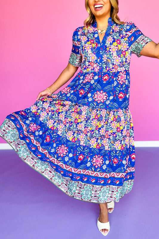 Mixed Print Tiered Pocket Dress