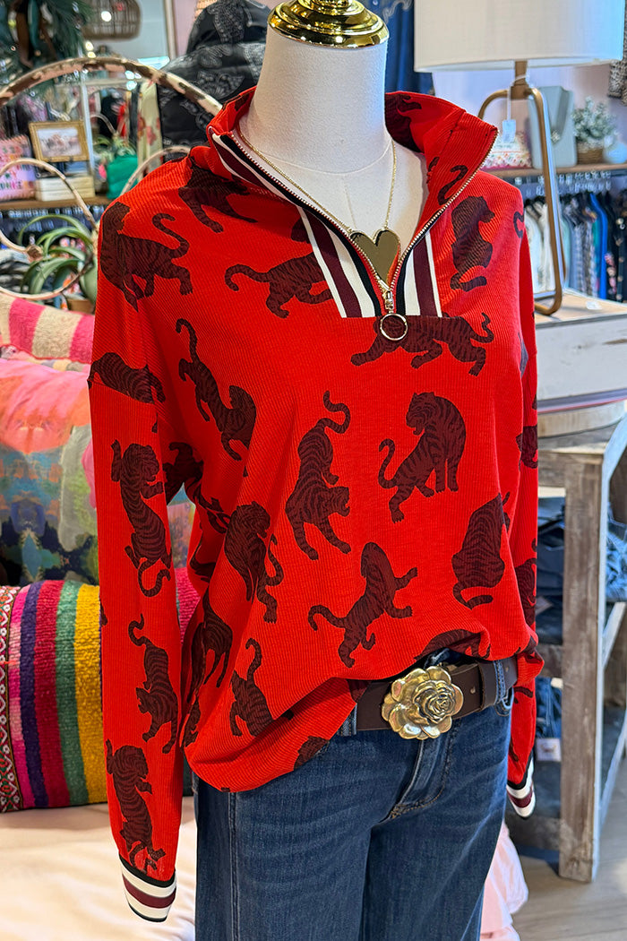 Tiger Print Half-Zip Top