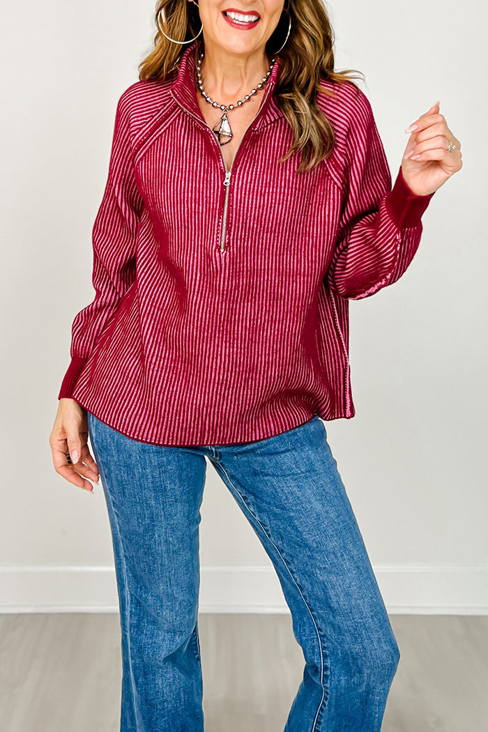 Textured Mock Neck Half Zip Sweater