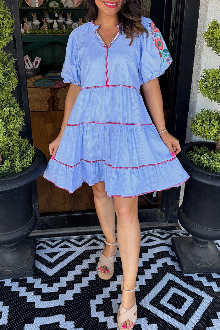 Embroidered Sleeve Tiered Dress