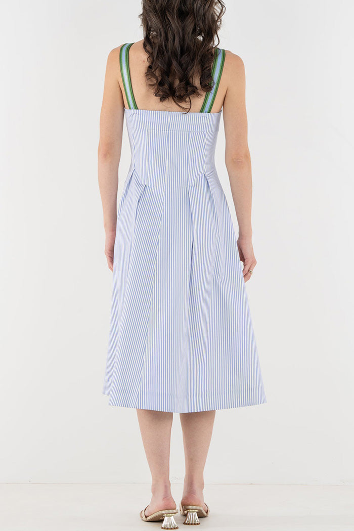 Light Blue Stripe Sleeveless Midi Dress
