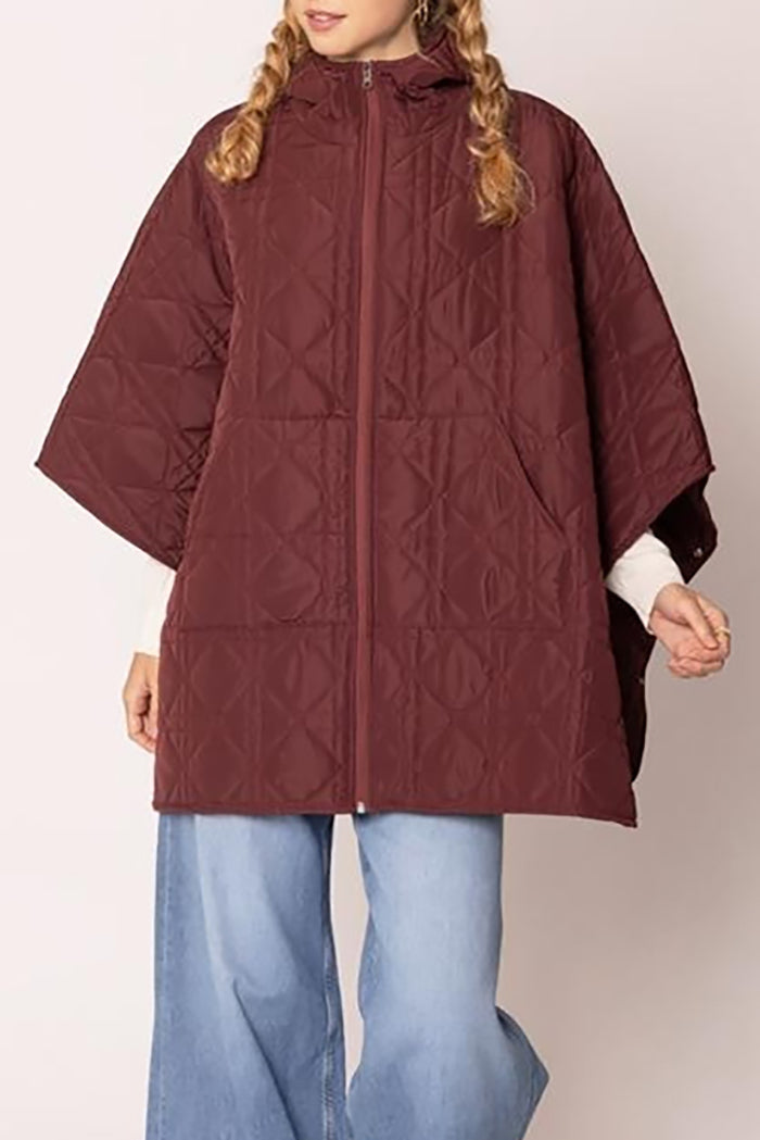 Quilted Hooded Pocket Cape Jacket