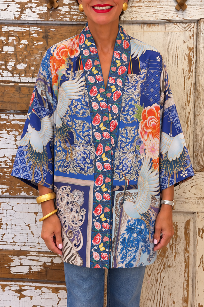 Reversible Floral Bird Kimono