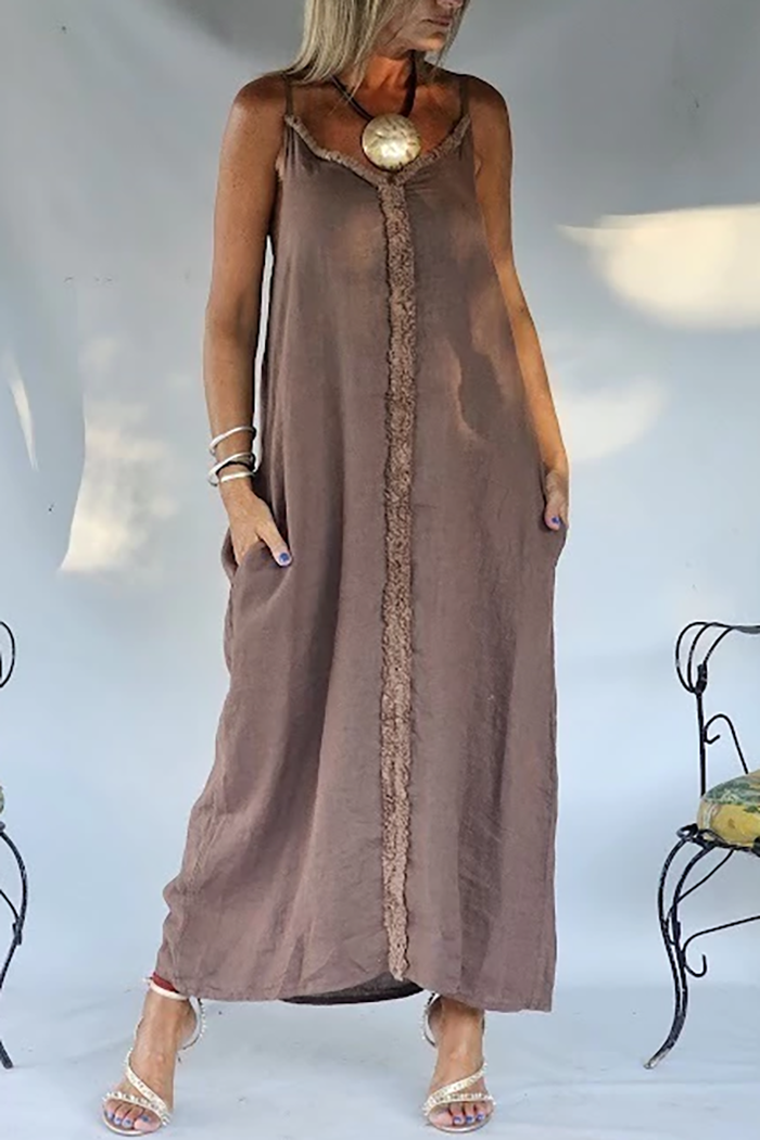 Front Trim Pocket Cami Maxi Dress