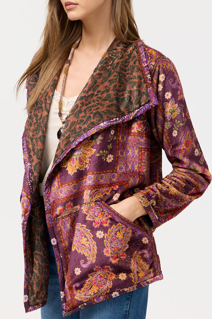 Reversible Leopard Trim Sherpa Pocket Jacket