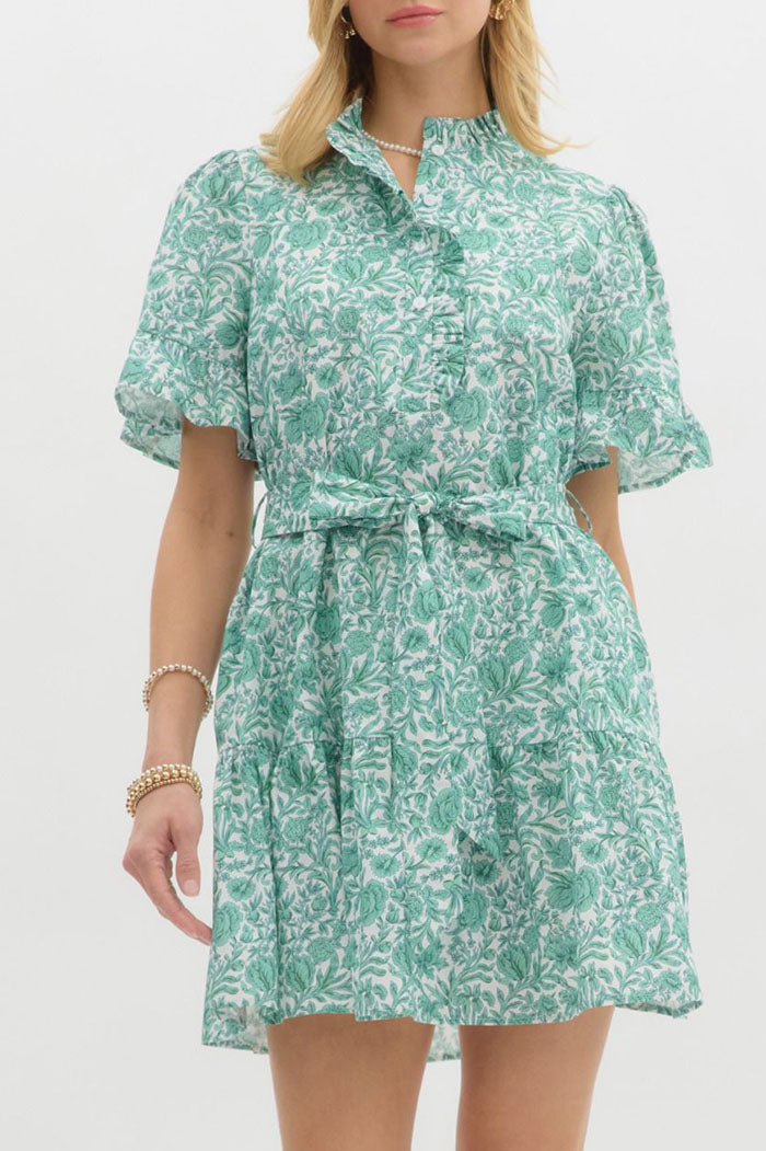 Floral Print Ruffle Pocket Dress