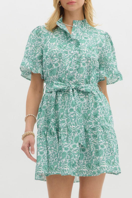 Floral Print Ruffle Pocket Dress