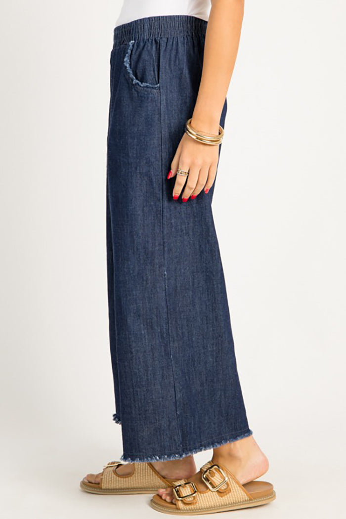 Pocket Fray Trim Denim Pants