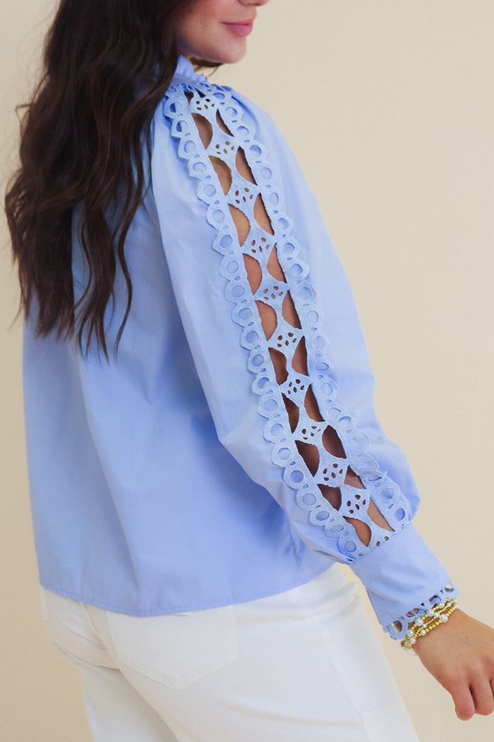Ruffled Collar Open-Work Lace Top