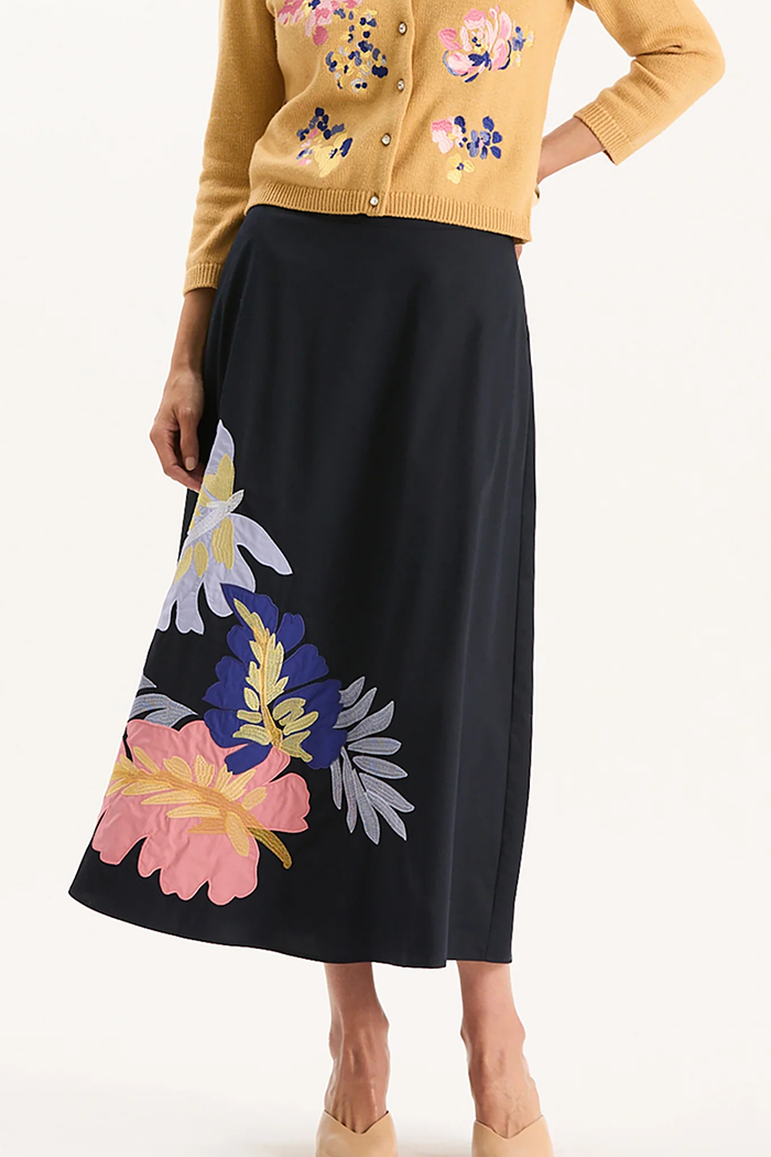 Casual Floral Applique Skirt