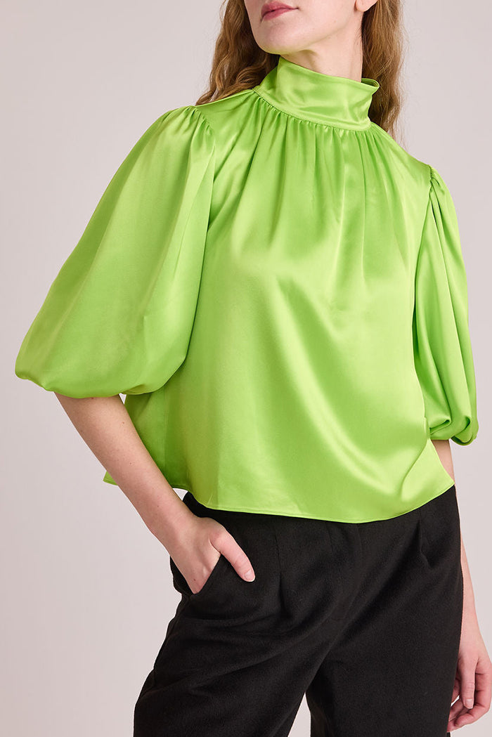 Puff Sleeves Ruched Turtleneck Top