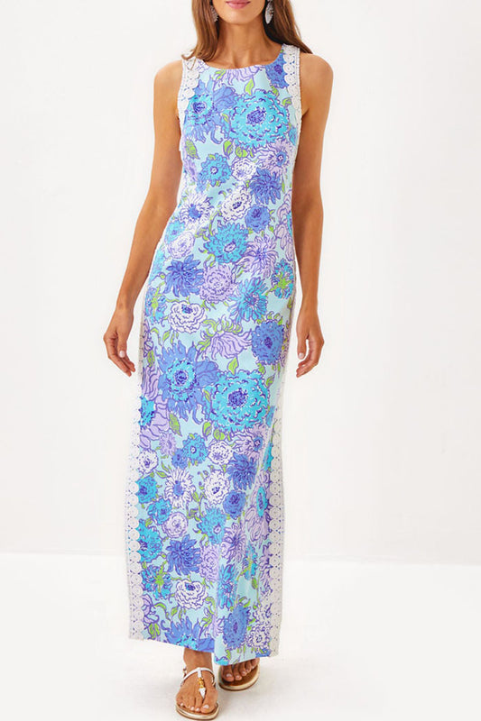 Floral Lace Trim Side Slit Dress