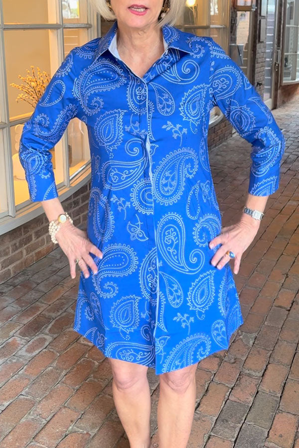 Casual Retro Patterned Shirt Dress