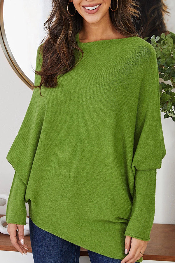 Irregular Neckline Bat-Sleeve Sweater