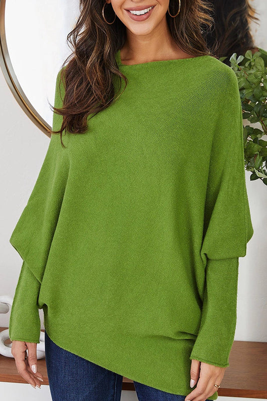 Irregular Neckline Bat-Sleeve Sweater
