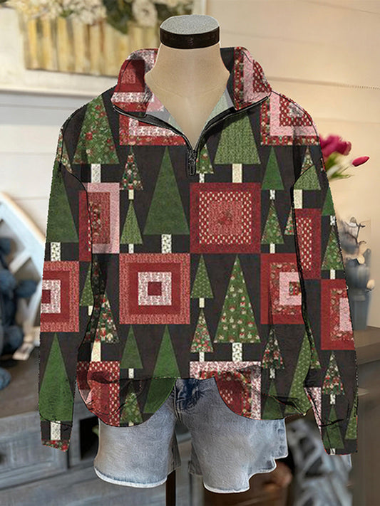 Casual Christmas Tree Pattern Top