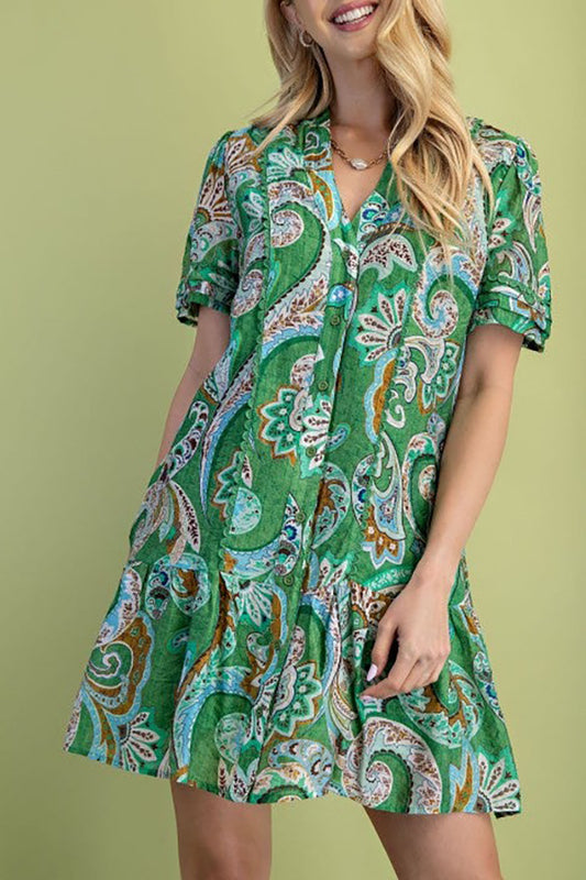 Retro Print Ruffles Dress