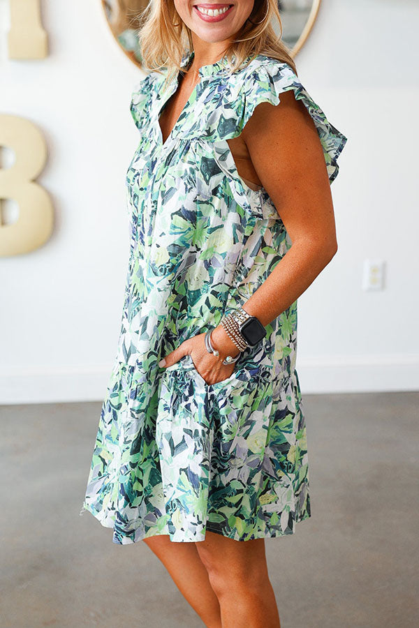 Flutter Sleeve Floral Dress
