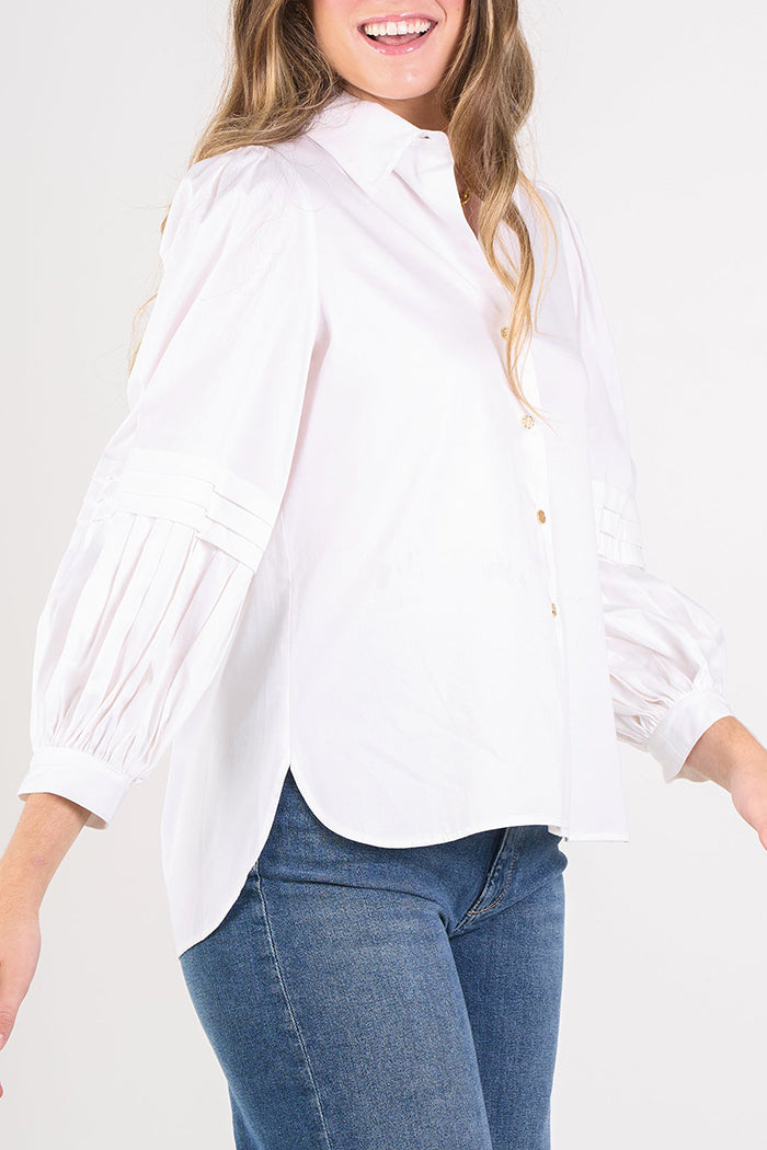 Pleated Sleeves Solid Color Top