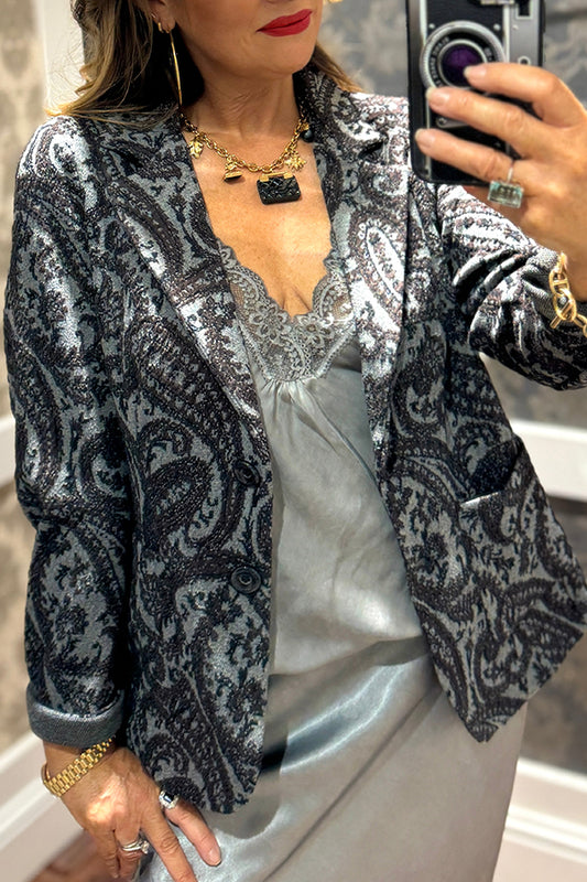Button Down Brocade Blazer