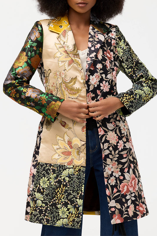 Patchwork Floral Print Long Coat