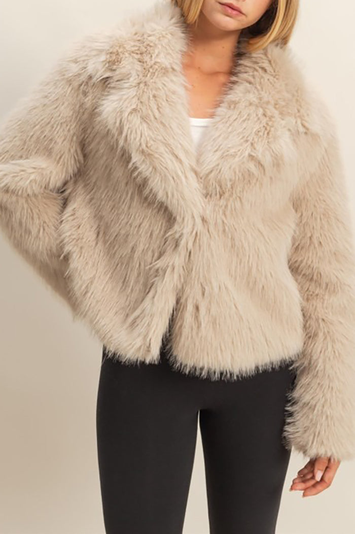 Taupe Faux Fur Snap Jacket