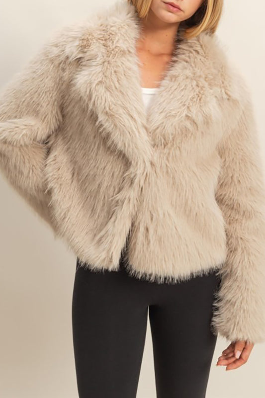 Taupe Faux Fur Snap Jacket