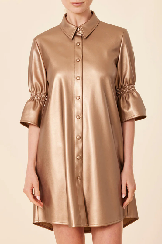 Casual Leather Ruffle Sleeve Dress