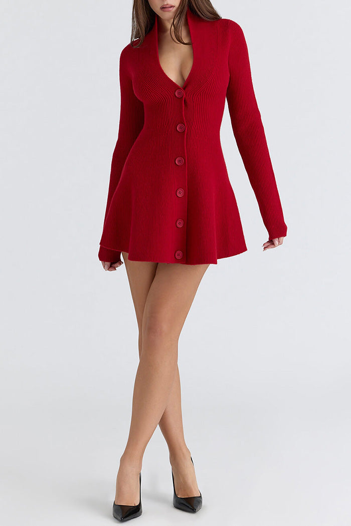 V-Neck Button-up Cardigan Mini Dress