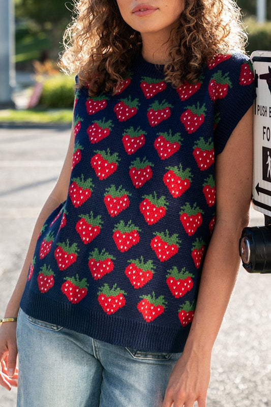 Strawberry Patterned Knitted Vest