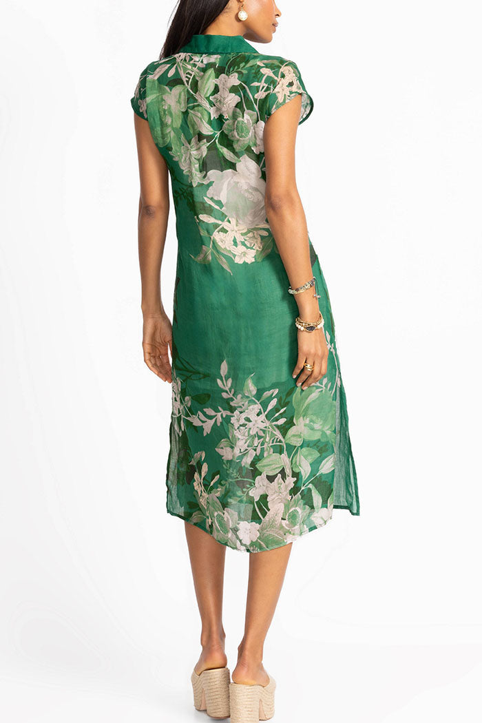 Button-Down Neckline Floral Side Slit Dress