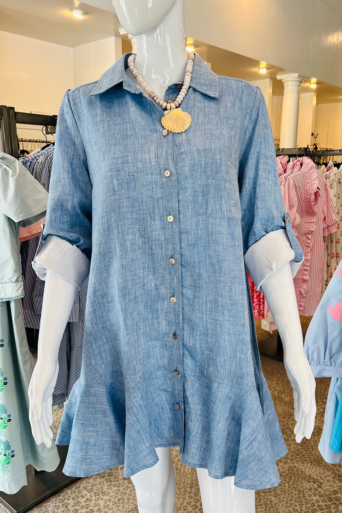 Denim Flounce Button Front Dress