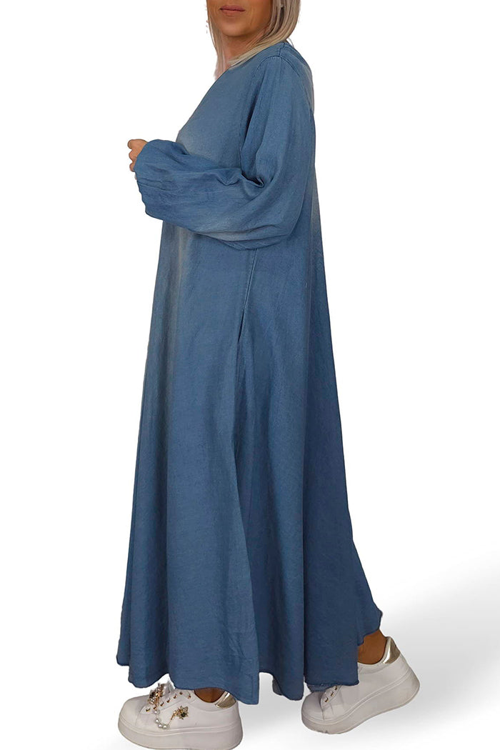 Denim Elasticated Cuff Flowy Maxi Dress