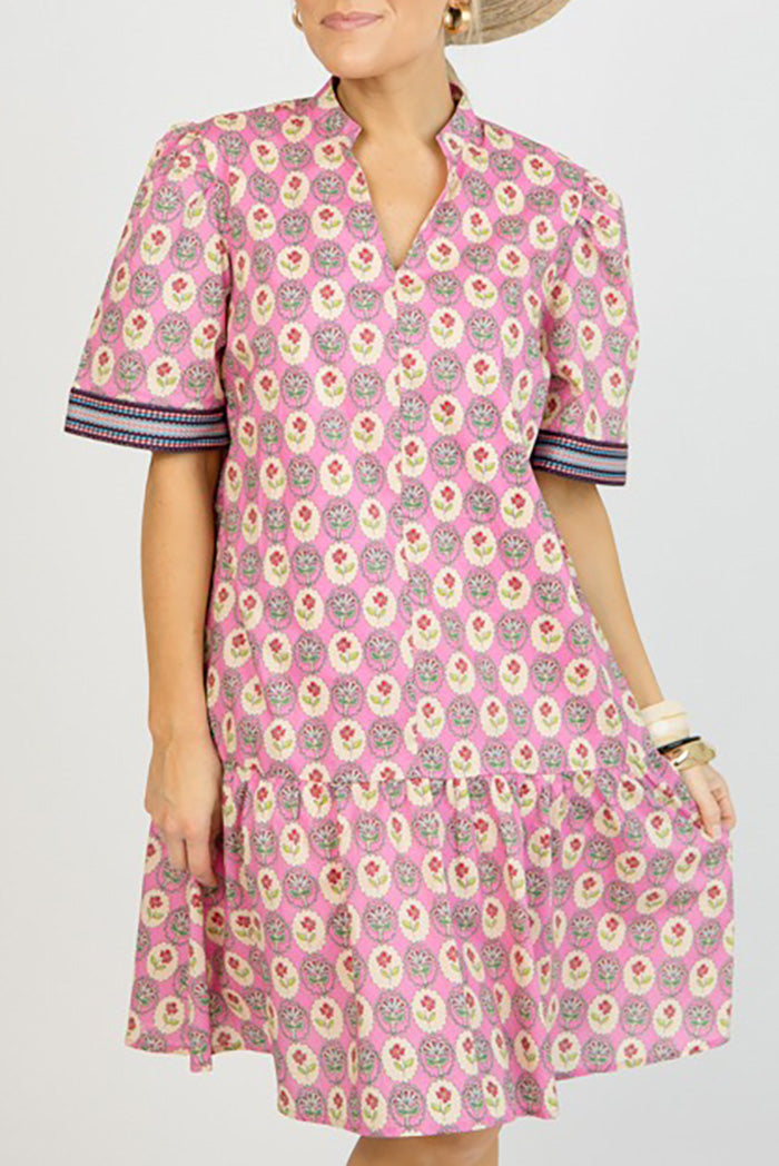 Ruffled Hem Printed Tie Waist Dress