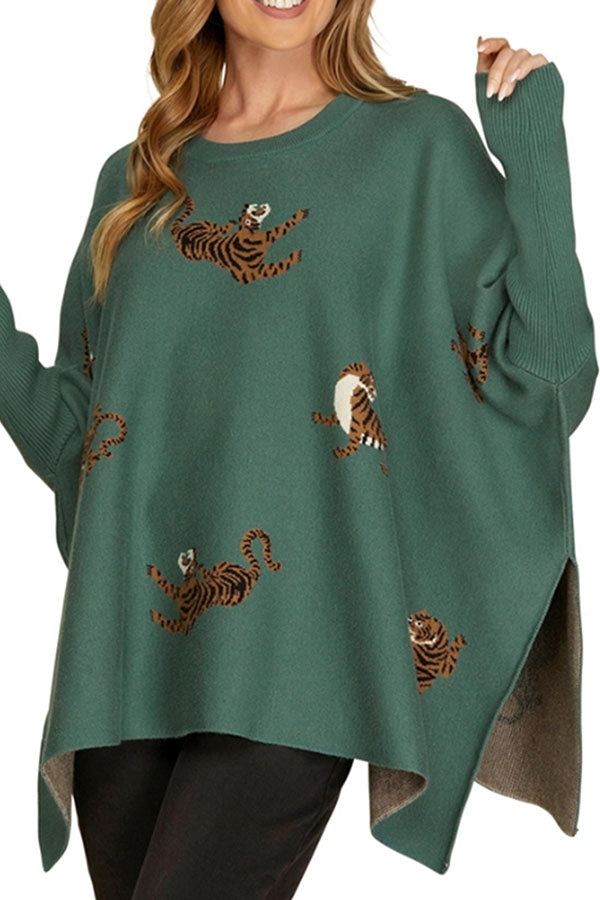 Animal Print Slit Sweater