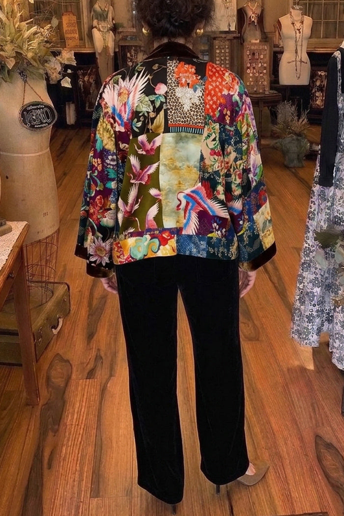 Multicolor Floral Reversible Velvet Kimono