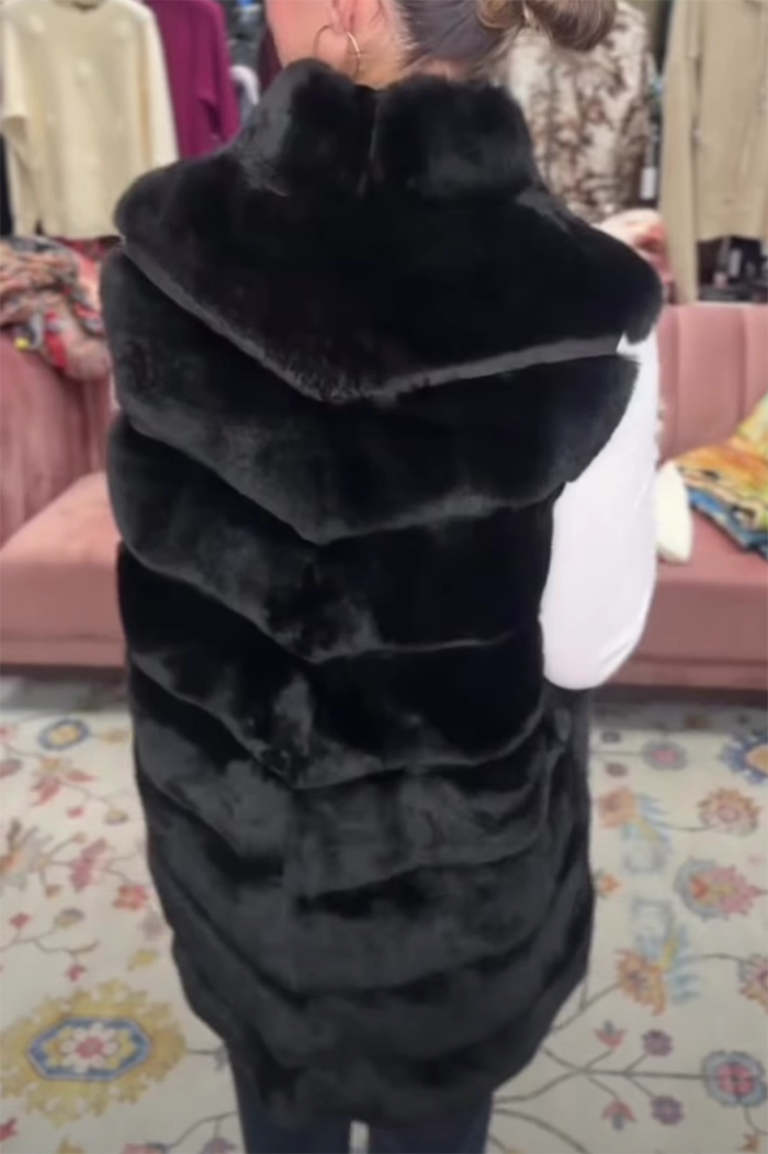 Black Faux Fur Pocketed Vest