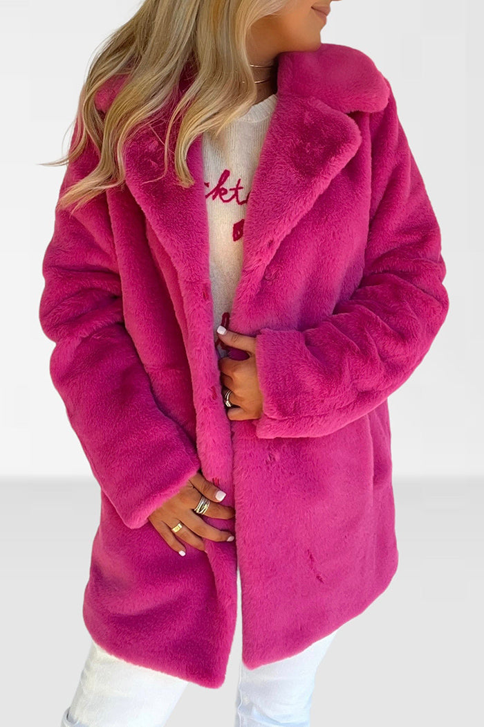 Pink Collared Faux Fur Coat